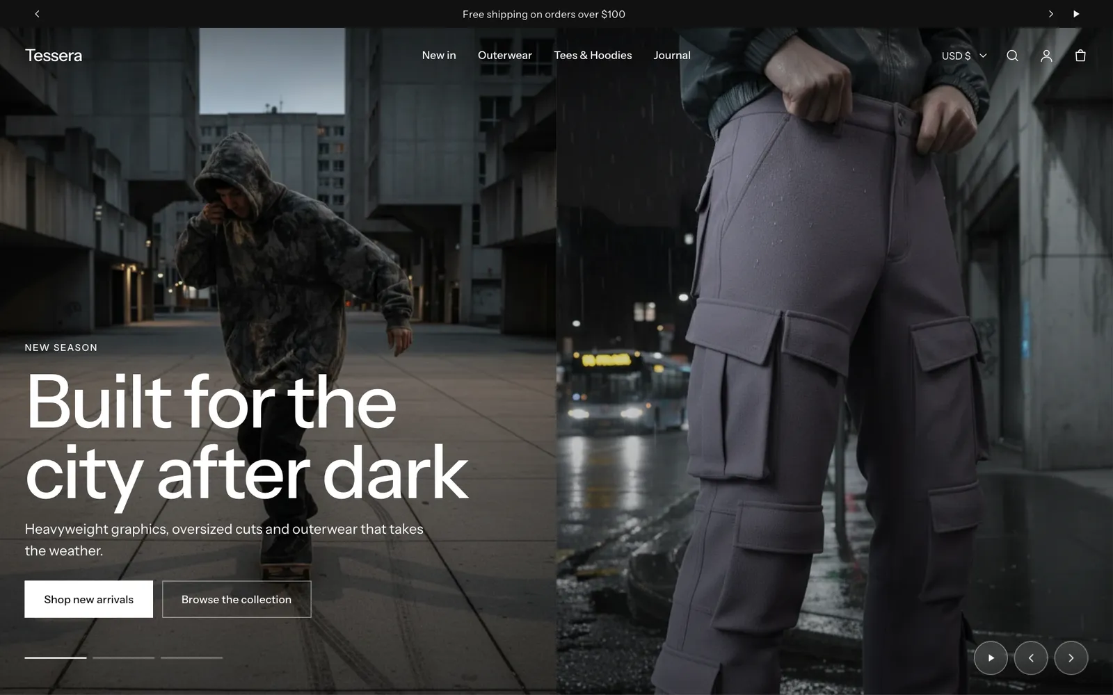 Tessera preset home page on desktop